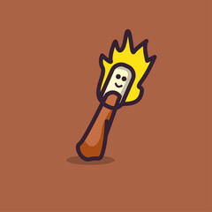 Illustration vector graphic of a funny burning torch. Brown background. Fit for Halloween costume designs and Halloween themed book covers.