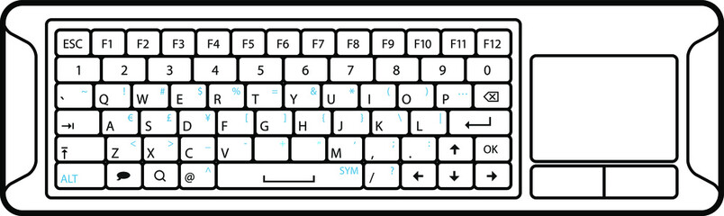 A small handheld wireless keyboard with a trackpad for a smart TV or games console. Line art version. - obrazy, fototapety, plakaty