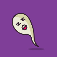 Illustration vector graphic of ghost passed out. Purple background. Perfect for halloween greeting card and trick or treat party invitation design.