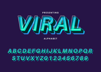 Viral 3d bold and vibrant gradient font alphabet. Modern trendy typeface.