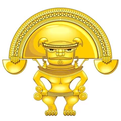 Photo sur Plexiglas Dessiner Illustration vectorielle de symbole de totem doré guerrier aztèque isolée sur blanc