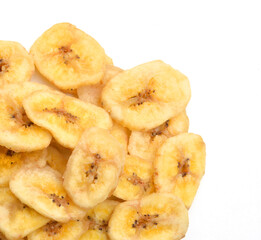 Banana chips on white background