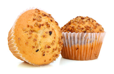 tasty muffin cake, isolated on white