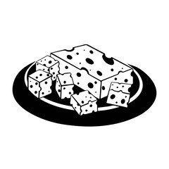 Hand drawn vector cheese plate. Sketch illustration isolated on white background. For markets, shops, food label design