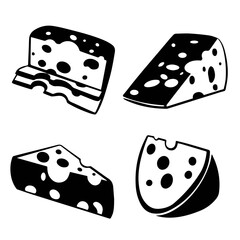 Cheese vector set on isolated background. Icon cheeses illustration monochrome.