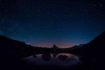 The matterhorn at night with stars