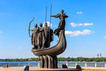 Monument to founders of Kiev on the embankment of the Dnieper river in Kyiv, Ukraine