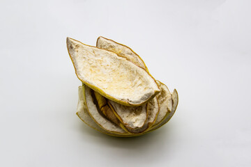 A dry peels from the fruit pomelo isolated in the white background