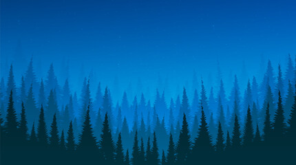 Fototapeta na wymiar Night landscape background with Pine Forest and Star,free space for text in put,vector