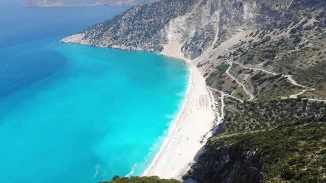 Aerial footage of myrthos beach in greece summer