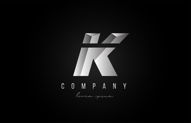 alphabet letter K logo icon in in grey silver color. Creative design for business and company with 3d styling