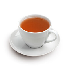 White cup of tea with saucer isolated on a white with shadow.