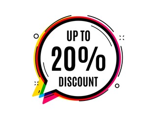 Up to 20% Discount. Speech bubble vector banner. Sale offer price sign. Special offer symbol. Save 20 percentages. Thought or dialogue speech balloon shape. Discount tag chat think bubble. Vector
