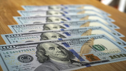 100 old dollar bills. Fan stack close up