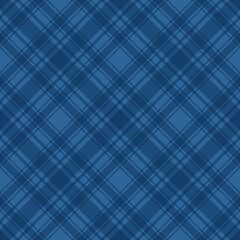 Blue checkered seamless pattern. Vector diagonal cage abstract background. Trend lumberjack Merry Christmas and New Year design tartan texture