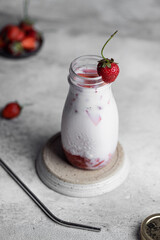 Fresh korean strawberry milk with pieces of strawberry