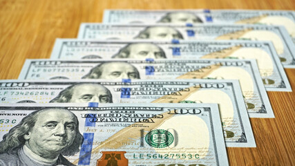 100 old dollar bills. Fan stack close up
