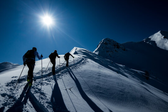 Team of three training in the swiss alps