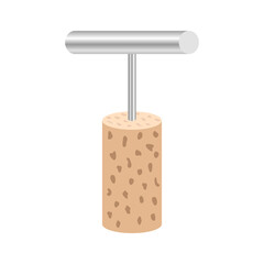Corkscrew and wine cork.Vector isometric and 3D view.