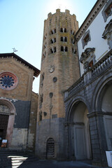 Fototapeta na wymiar The Bell tower of the Church of Collegiata dei Santi Andrea e Bartolomeo in Orvieto, Italy