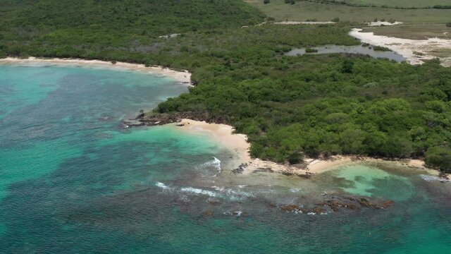 Tropical paradisiac beach in Martinique aerial view southern countryside les Salines beach