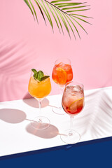 Spritz cocktail set on white table