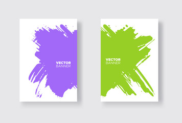 Purple and green abstract design set. Ink paint on brochure,