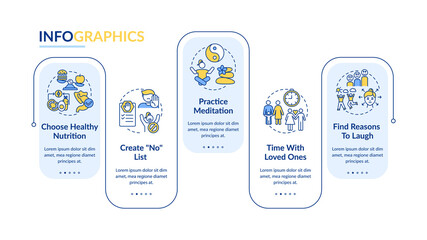 Self care checklist vector infographic template. Choose healthy nutrition presentation design elements. Data visualization with 5 steps. Process timeline chart. Workflow layout with linear icons