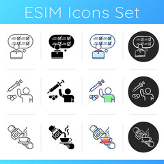 Job opportunities icons set. Online survey participant. Clinical trial volunteer. Barista. Questionnaire. Coffee connoisseur. Linear, black and RGB color styles. Isolated vector illustrations