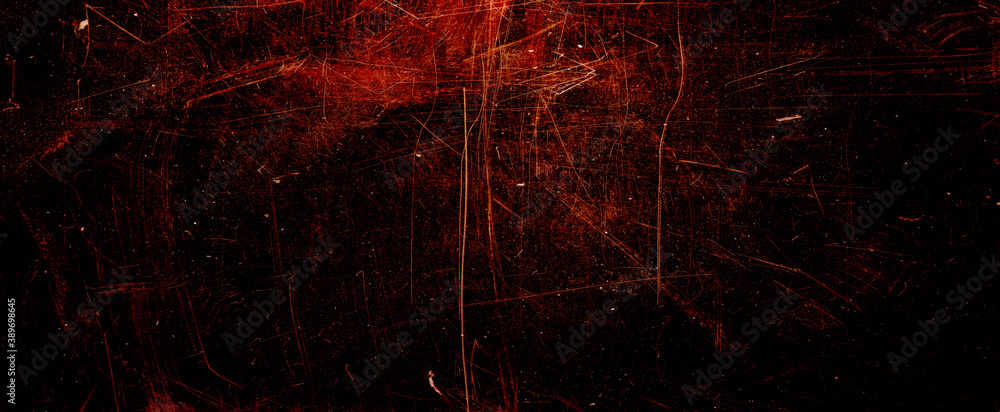 Poster abstract red background with black grunge borders, triangle shapes in red transparent layers with an