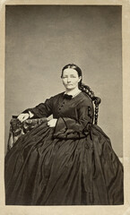 Woman Sitting in Hoop Skirt Dress 1860's Civil War Era Carte De Vista CDV Photo