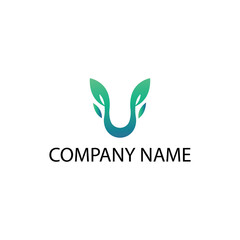 Fototapeta premium letter u logo illustration natural leaf design vector template color