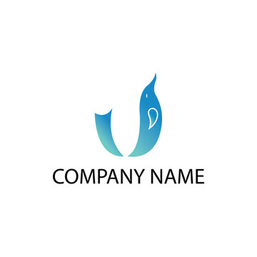 letter u logo illustration dolphin design vector template color