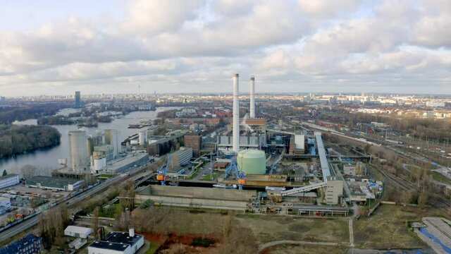 Drone flight over Berlin old Vattenfall Energie power plant