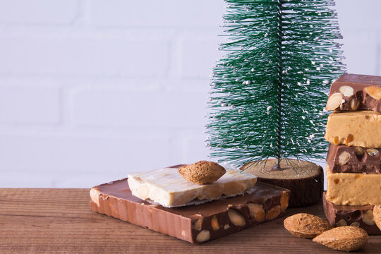 traditional nougat with Christmas decorations