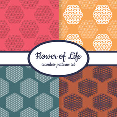 Collection of seamless patterns with ancient symbol flower of life designed for web, fabric, paper and all prints 
