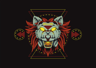 Mecha Lion Vector Template. Illustration of a Roaring Lion Mecha with Sacred Geometry.