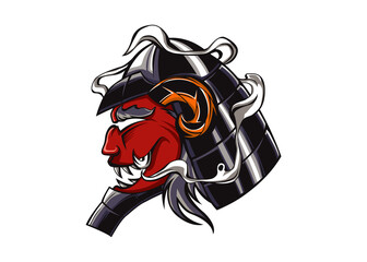 Traditional Japanese Samurai Masks. Vector Template.