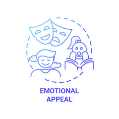 Emotional appeal concept icon. Creative writing elements. Changing readers emotions and feelings. Managing thinking using plot idea thin line illustration. Vector isolated outline RGB color drawing