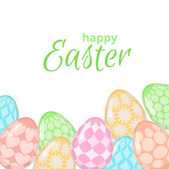Happy easter background. Colored Easter eggs with ornament for your design. Vector illustration isolated on white background.