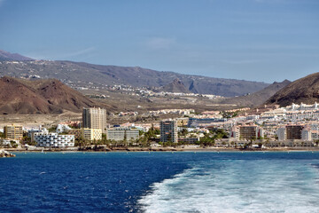 View of the coast in front of Los Cristianos in the south of the Canary Island