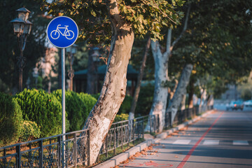 Bicycle lane sign in the street