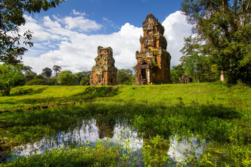 Fototapeta na wymiar The Suor Prat Towers in the Angkor Thom temple complex near Siem Reap, Cambodia