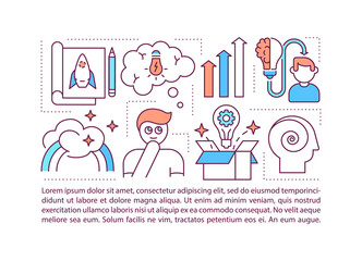 Creative thinking concept icon with text. Cognition skills. Problem-solving ability. PPT page vector template. Brochure, magazine, booklet design element with linear illustrations
