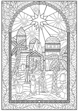 Bethlehem nativity card stained glass style