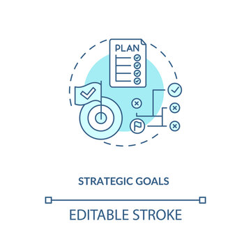 Strategic goals concept icon. Mobile app development process. Sketching plan for application creation. Team work idea thin line illustration. Vector isolated outline RGB color drawing. Editable stroke
