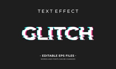 Glitch text effect. Modern text effect with blue and red colors distortion.