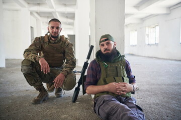 Fototapeta premium soldier squad team portrait in urban environment