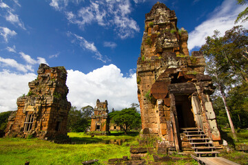 The Suor Prat Towers in the Angkor Thom temple complex near Siem Reap, Cambodia
