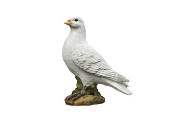 Plaster classical garden figure. Isolated on white background. White dove. Blank for the designer.
